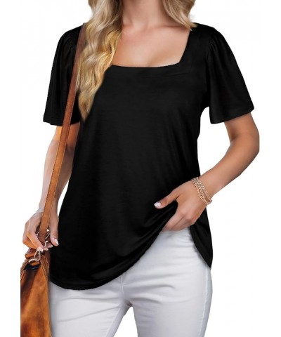 Shirts for Women Casual Square Neck Short Sleeve T Shirts Loose Fit Summer Tops Black $12.88 Tops