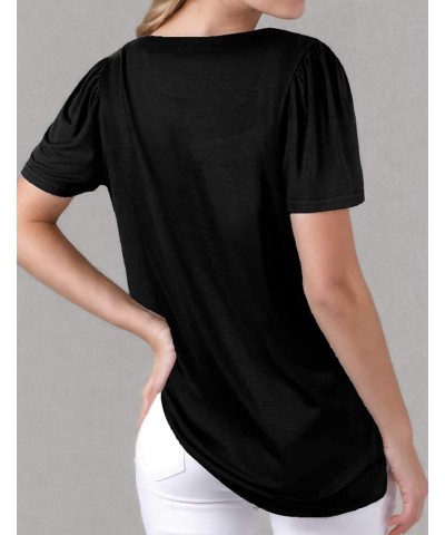 Shirts for Women Casual Square Neck Short Sleeve T Shirts Loose Fit Summer Tops Black $12.88 Tops