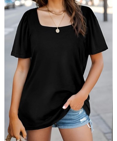 Shirts for Women Casual Square Neck Short Sleeve T Shirts Loose Fit Summer Tops Black $12.88 Tops