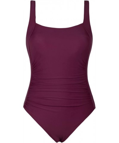 Women's One Piece Swimsuits Vintage Tummy Control Bathing Suit Slimming Ruched Swimwear Burgundy-3 $20.09 Swimsuits