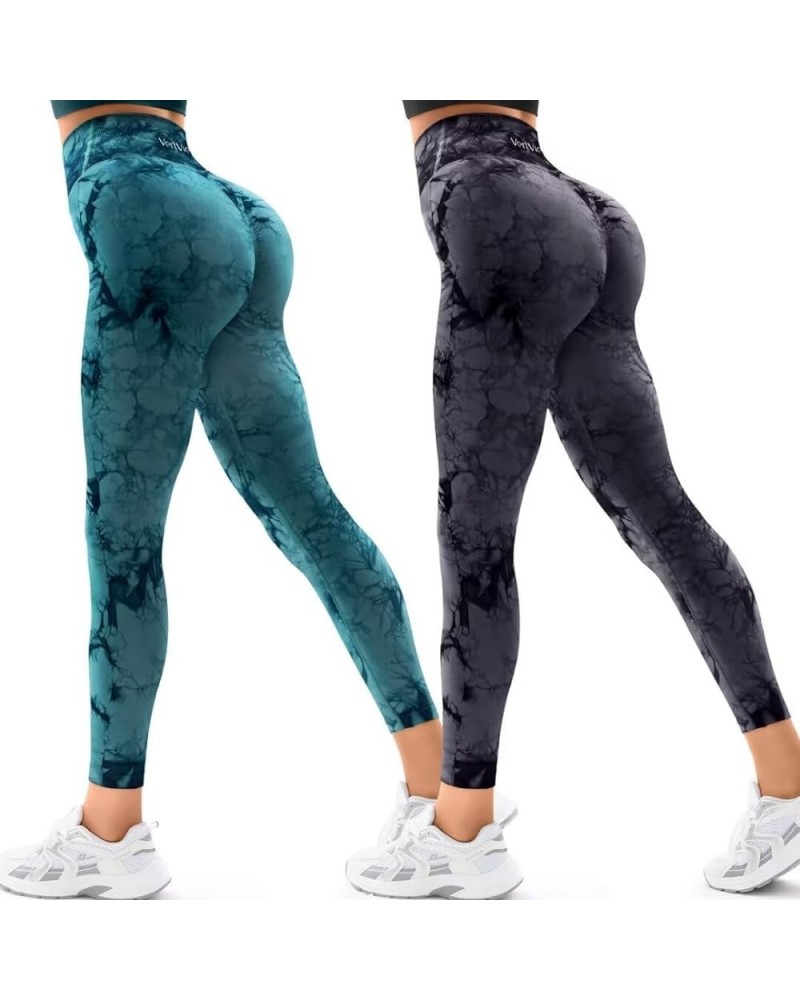 Scrunch Butt Lifting Leggings for Women Tummy Control Crossover Gym Workout Leggings High Waisted Yoga Pants 7/8 Length 2 Pac...