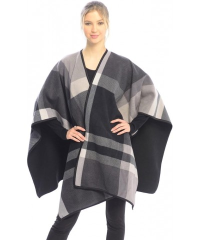 BYOS Women's Winter Stylish Oversized Plaid Soft Fleece Poncho Blanket Wrap Gray Check $28.79 Jackets