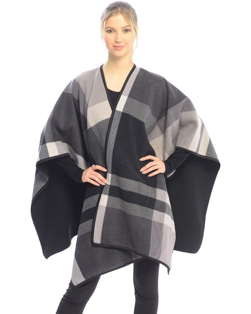 BYOS Women's Winter Stylish Oversized Plaid Soft Fleece Poncho Blanket Wrap Gray Check $28.79 Jackets