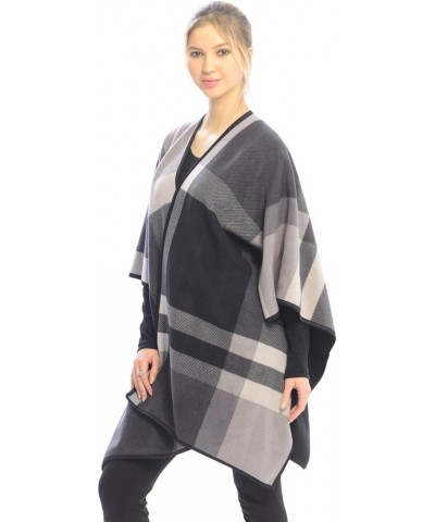 BYOS Women's Winter Stylish Oversized Plaid Soft Fleece Poncho Blanket Wrap Gray Check $28.79 Jackets