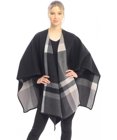 BYOS Women's Winter Stylish Oversized Plaid Soft Fleece Poncho Blanket Wrap Gray Check $28.79 Jackets