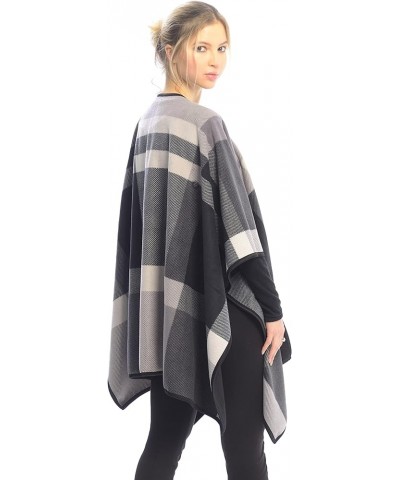 BYOS Women's Winter Stylish Oversized Plaid Soft Fleece Poncho Blanket Wrap Gray Check $28.79 Jackets