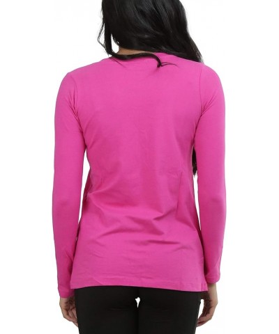 Women's Basic V-Neck Long Sleeve Tee Hot Pink $12.85 T-Shirts