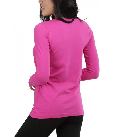 Women's Basic V-Neck Long Sleeve Tee Hot Pink $12.85 T-Shirts