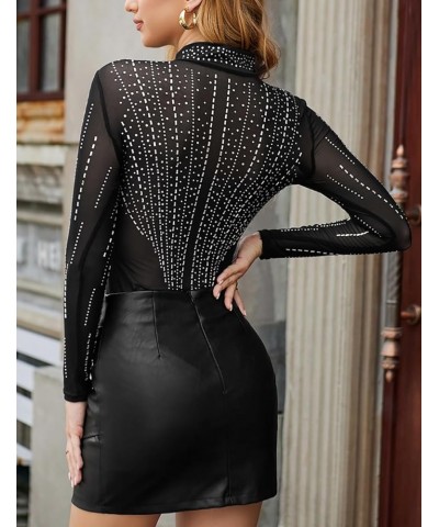 Women Long Sleeves Mesh See Through Jumpsuit Bodysuit Top Leotard 51 Black $20.64 Bodysuits