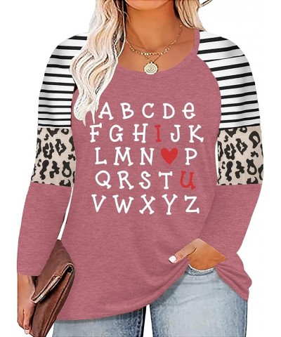 Plus Size Valentine's Day Shirt for Women Cute Love Heart Graphic T-Shirt Long Sleeve Shirts for Her Pink $17.66 Tops