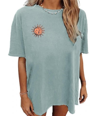 Women Sun and Moon Tie Dye T-Shirt Round Neck Short Sleeve Top Casual Funny Cute Teen Girl Tee Green-t $6.23 T-Shirts