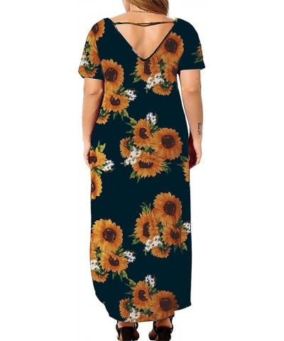 Women's Plus Size Dresses Casual Loose Pocket Short Sleeve Slits Plus Size Long Maxi Dress XL-5X Black Sunflower $15.05 Dresses