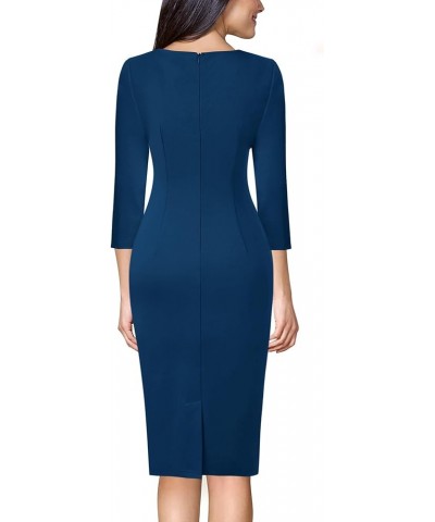 Womens Front Zipper Tie Waist Slim Work Business Office Bodycon Pencil Dress Peacock Blue-2 $18.04 Dresses