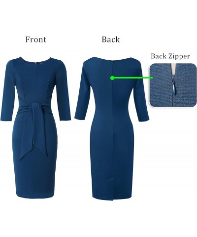 Womens Front Zipper Tie Waist Slim Work Business Office Bodycon Pencil Dress Peacock Blue-2 $18.04 Dresses