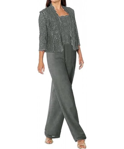 Mother of The Bride Dresses Lace 3 Pieces Mother of The Bride Pant Suits Scoop Neck Mother of The Groom Dresses Grey $46.74 S...