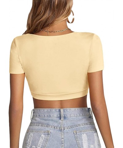 Women's Square Neck Tops Short Sleeve Crop Tops Basic Tee Slim Fit Workout Shirts Beige $10.32 T-Shirts