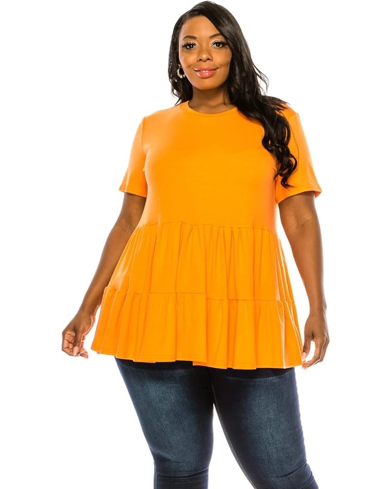 Womens Plus Size Round Neck Loose Ruffle Hem Babydoll Casual Peplum Blouse Top Rosette $16.51 Blouses