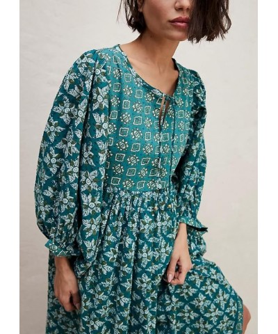 Women Floral Long Sleeve Maxi Dress Deep V Neck Puff Sleeve Ruffle Tiered A Line Boho Dress Flowy Spring Fall Dress Loose Fit...