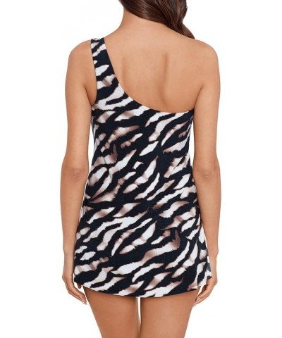 Women's Swimwear Solid Amal One Shoulder Soft Cup Swimdress Black/Brown $56.00 Swimsuits