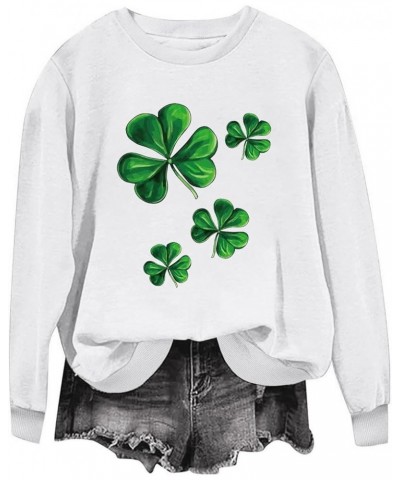 Women's Saint Patricks Day Shirt Irish Lucky Shamrock Funny Print Sweatshirt Long Sleeve Casual Trendy Pullover G24 White $10...