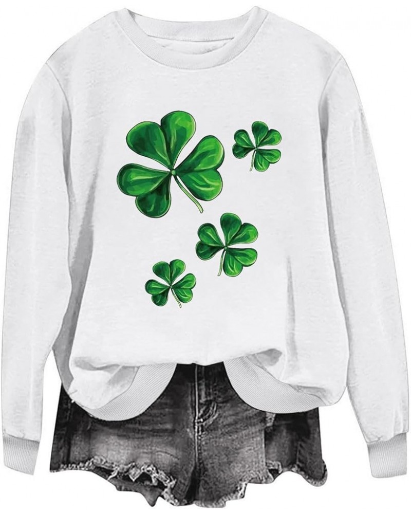 Women's Saint Patricks Day Shirt Irish Lucky Shamrock Funny Print Sweatshirt Long Sleeve Casual Trendy Pullover G24 White $10...