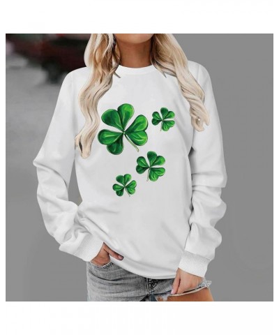 Women's Saint Patricks Day Shirt Irish Lucky Shamrock Funny Print Sweatshirt Long Sleeve Casual Trendy Pullover G24 White $10...