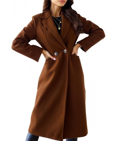 Women's Elegant Long Wool Blend Coats Solid Color Thicken Warm Fleece Coat Button Down Winter Jacket Outwear Z01-coffee $14.3...