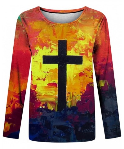Jesus Cross Long Sleeve Shirt for Women Crew Neck Vintage Tie Dye Print Tops Ladies Raglan Casual Belief Blouse 1-orange $7.1...