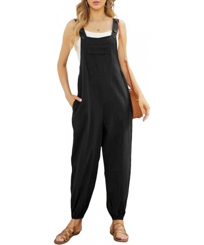 Womens Casual Sleeveless Jumpsuits Romper Adjustable Straps Loose Overalls Romper Long Pants with Pockets Black $10.59 Jumpsuits