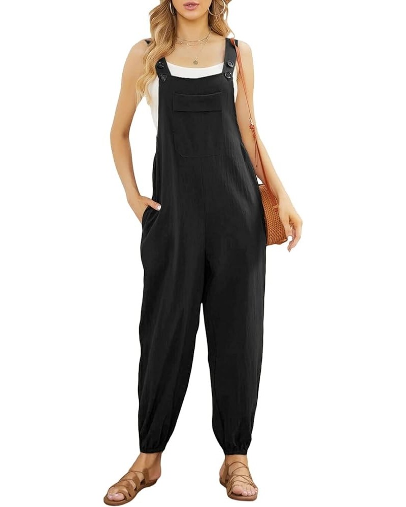 Womens Casual Sleeveless Jumpsuits Romper Adjustable Straps Loose Overalls Romper Long Pants with Pockets Black $10.59 Jumpsuits