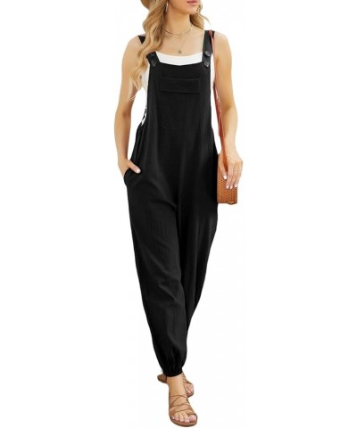 Womens Casual Sleeveless Jumpsuits Romper Adjustable Straps Loose Overalls Romper Long Pants with Pockets Black $10.59 Jumpsuits