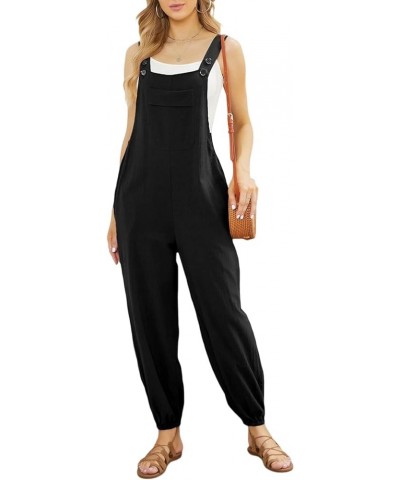 Womens Casual Sleeveless Jumpsuits Romper Adjustable Straps Loose Overalls Romper Long Pants with Pockets Black $10.59 Jumpsuits