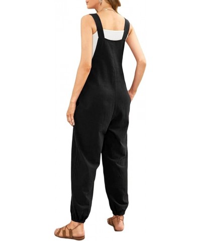 Womens Casual Sleeveless Jumpsuits Romper Adjustable Straps Loose Overalls Romper Long Pants with Pockets Black $10.59 Jumpsuits