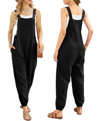 Womens Casual Sleeveless Jumpsuits Romper Adjustable Straps Loose Overalls Romper Long Pants with Pockets Black $10.59 Jumpsuits