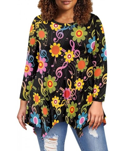 Womens Plus Size Tops Casual Long Sleeve T-Shirt with Irregular Hem Pullover T Shirts Cute Flowers Music Notes $12.90 Tops