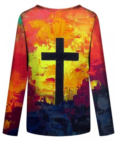 Jesus Cross Long Sleeve Shirt for Women Crew Neck Vintage Tie Dye Print Tops Ladies Raglan Casual Belief Blouse 1-orange $7.1...
