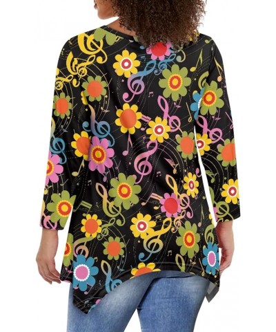 Womens Plus Size Tops Casual Long Sleeve T-Shirt with Irregular Hem Pullover T Shirts Cute Flowers Music Notes $12.90 Tops