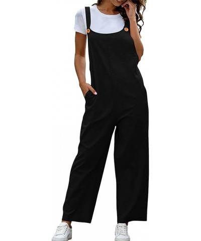 Women's Fashion Casual Cotton Loose Baggy Wide Leg Overalls Jumpsuits Black $15.59 Overalls