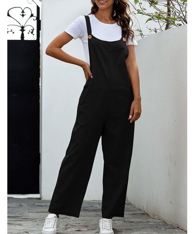 Women's Fashion Casual Cotton Loose Baggy Wide Leg Overalls Jumpsuits Black $15.59 Overalls