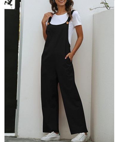 Women's Fashion Casual Cotton Loose Baggy Wide Leg Overalls Jumpsuits Black $15.59 Overalls