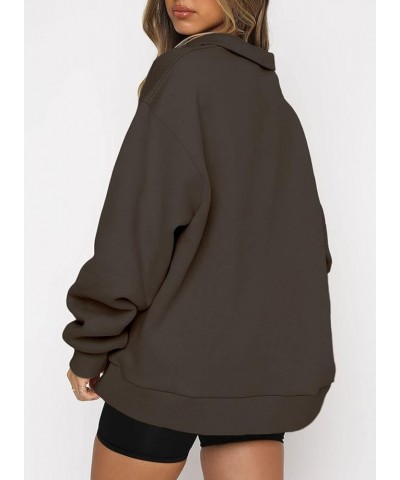 Women Half Zip Oversized Sweatshirts Long Sleeve Solid Color Drop Shoulder Fleece Workout Pullover S-2XL Zip Brown $17.92 Hoo...