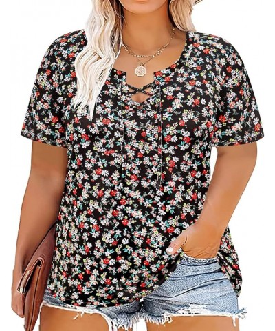 Plus Size Tops for Women Floral/Solid Color Short Sleeve V Neck with Ring Hole Summer Tshirt XL-5XL A867-floral Print-1 $16.1...
