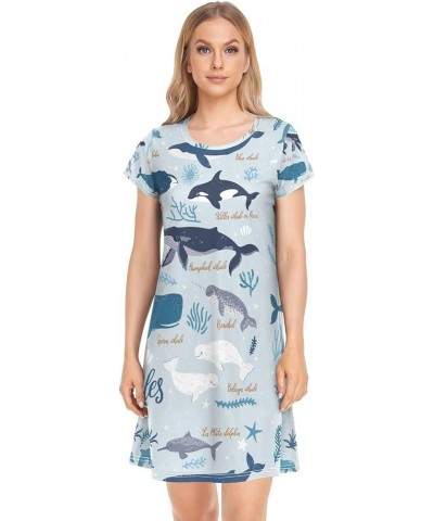 Women's PJ Nightshirt, Short Sleeves Nightgown Sleepwear Lingerie Sleep Dress(S-2XL) Multi 14 $16.23 Sleep & Lounge
