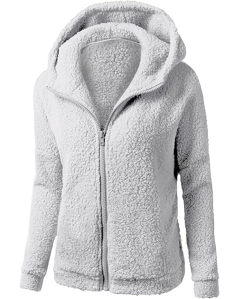 Women's Sherpa Fleece Jacket Plus Size Hooded Winter Warm Teddy Coat Zip Up Soft Fluffy Hoodies Jackets With Pockets 10-light...