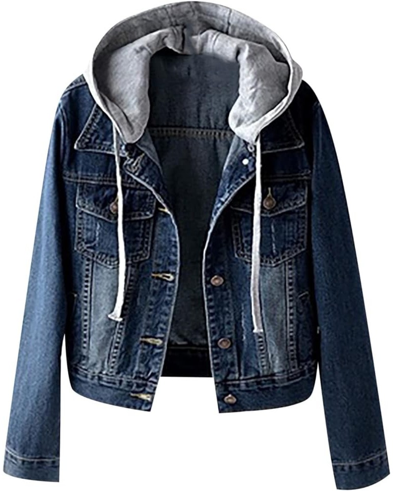 Womens Fleece Lined Denim Jackets,Button Down Hooded Jean Jacket Long Sleeve Oversize Casual Boyfriend Winter Coat Hoodies B-...