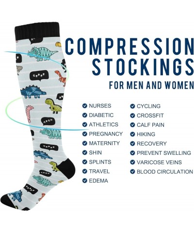 Compression Socks for Women and Men Circulation Long Socks for Athletic Running Cycling Nurse Bubbles Childish Dinosaur Doodl...