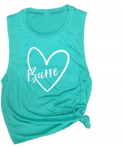 Barre Heart Fitness Tank Top, Workout Muscle Tee, Top, Exercise Sleeveless Tee Teal $16.49 Tanks