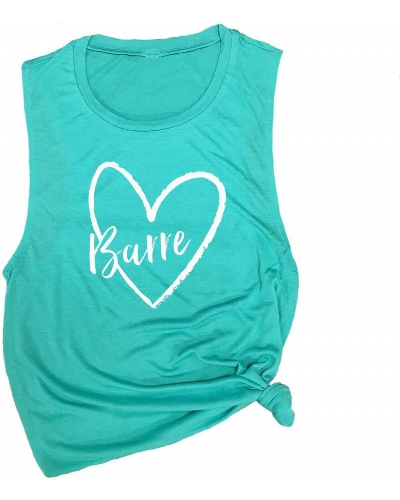 Barre Heart Fitness Tank Top, Workout Muscle Tee, Top, Exercise Sleeveless Tee Teal $16.49 Tanks