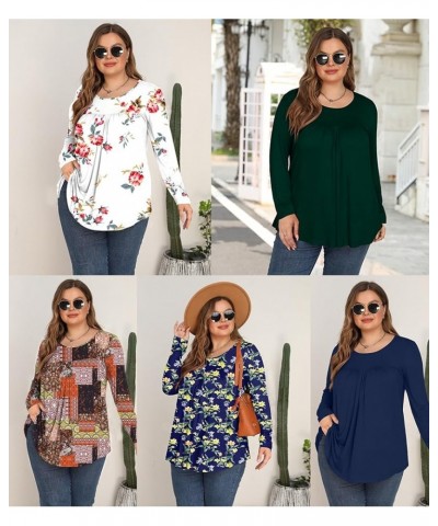 Women Plus Tunic Top Casual Long Sleeve Pleated Fashion T-Shirt Fall Warm Blouse Cute Tee Long Flower Multiple Orange $10.19 ...