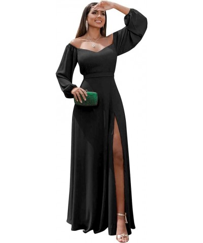 Women's Long Sleeve Bridesmaid Dresses with Slit A Line Off The Shoulder Chiffon Formal Evening Gown Black $34.21 Dresses